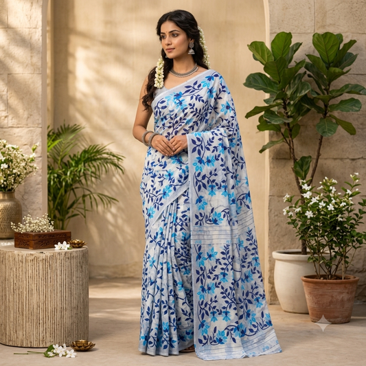 Muslin Cotton Blue Floral print