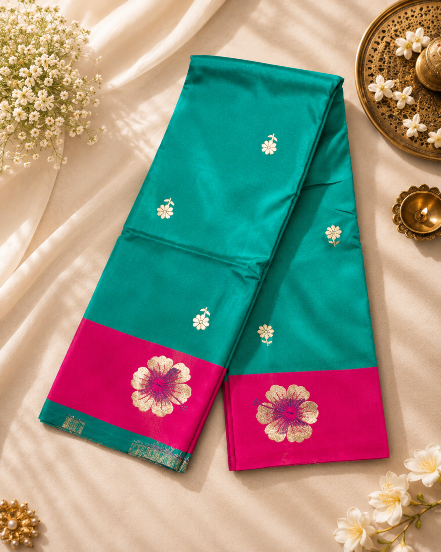 Green Pink Semi Katan Silk